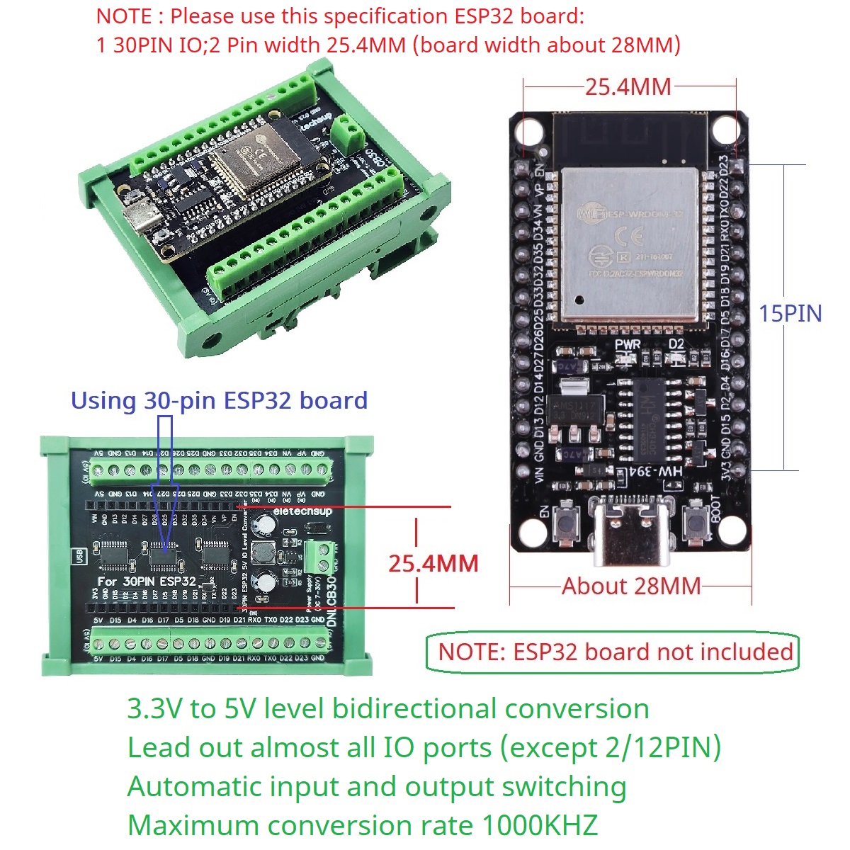 ESP32 30P DIN Rail Adapter, 3. - đánh giá và giá Level Shifter 3.3V